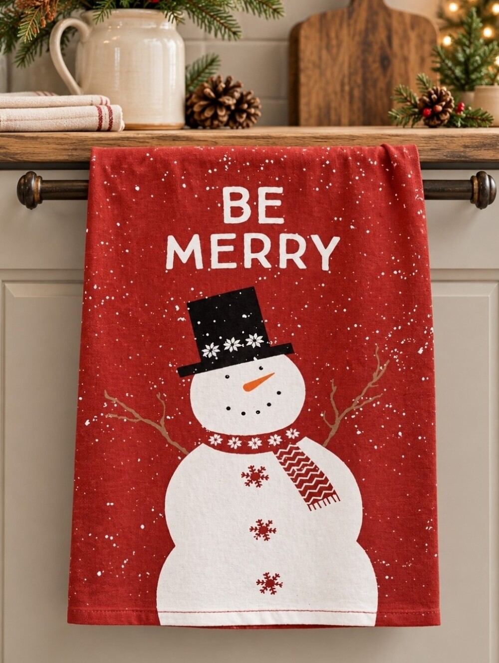 Primitives by Kathy Be Merry Snowman Christmas Kitchen Towel NIP